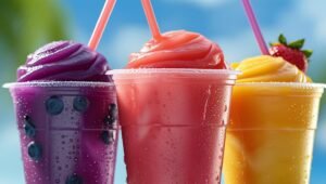 Close up of Fruit Flavoured Slushie Drinks