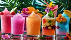 Tropical and exotic inspired slushie 
drinks